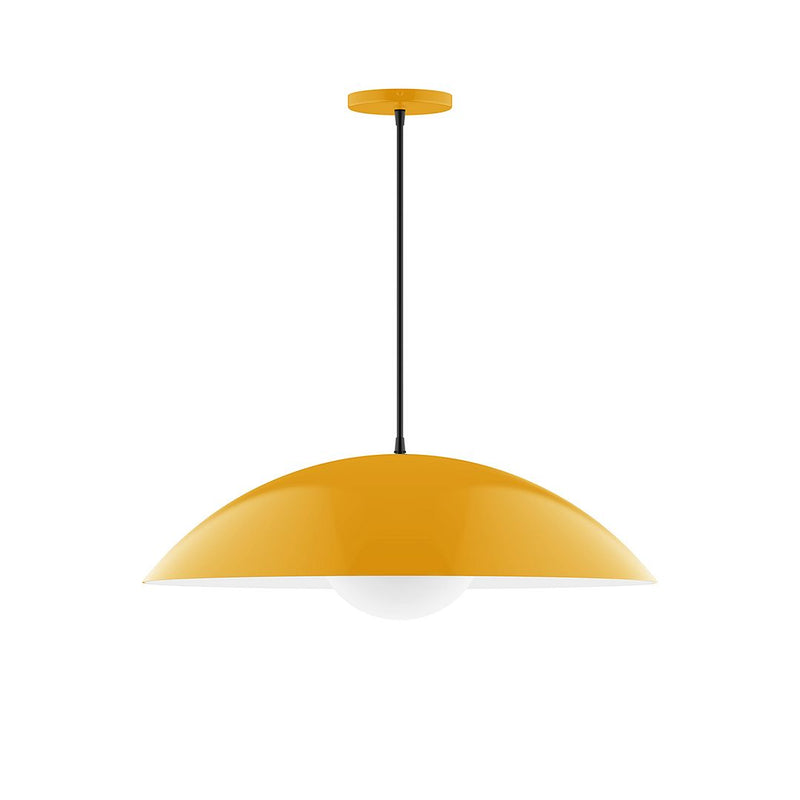 Bright yellow glass globe pendant with metal canopy and cord