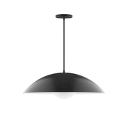 Black metal pendant with dome shade and frosted glass globe, 24 in