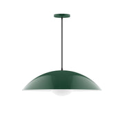 Forest green pendant lamp with bell shade and glass globe