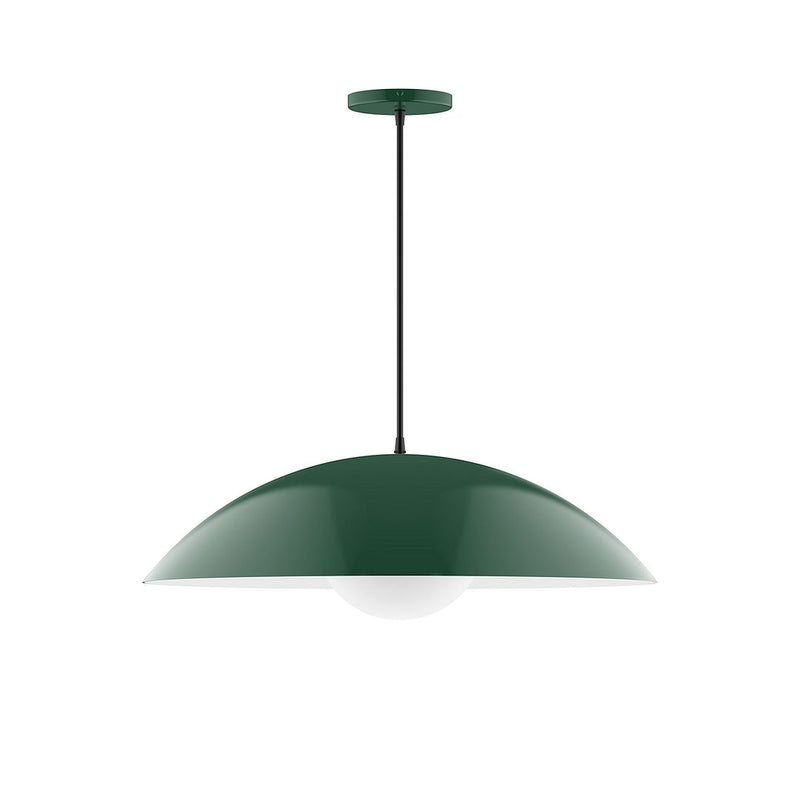 Forest green pendant lamp with bell shade and glass globe