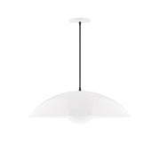 White glass globe pendant light with wide dome shade and hanging cord