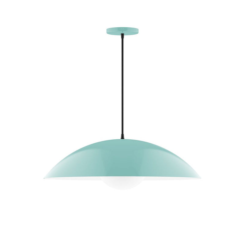Sea green glass globe pendant light with cord and round ceiling canopy