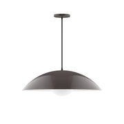 Architectural bronze pendant light with curved dome shade and long stem