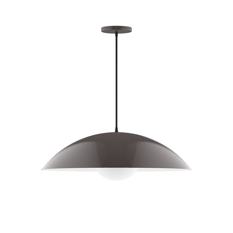 Architectural bronze pendant light with curved dome shade and long stem