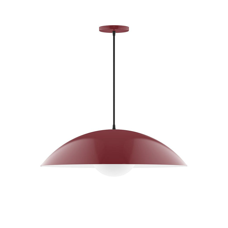 Barn red dome pendant with frosted glass globe and dark cord
