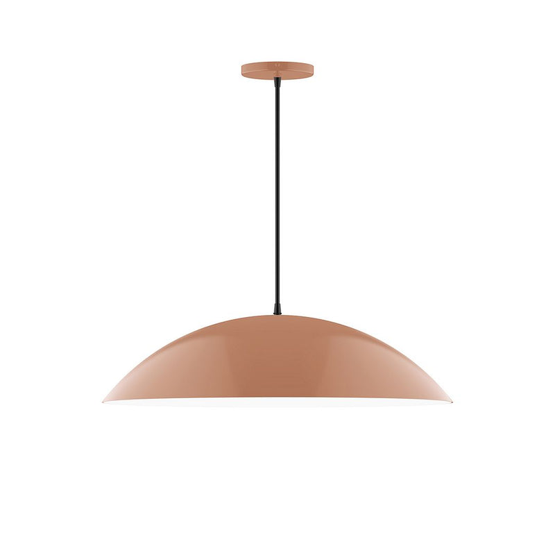 Terracotta dome LED pendant light with black cord and round ceiling canopy