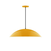Bright yellow dome 24 in pendant light with black cord and round ceiling canopy