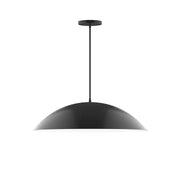 Black LED pendant light with domed shade and straight suspension rod