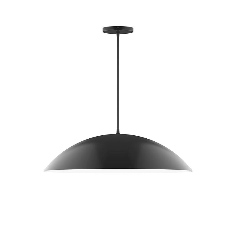 Black 24-inch dome pendant light with round ceiling canopy and hanging stem