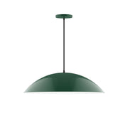 Forest green 24-inch dome pendant with round ceiling canopy and hanging stem.