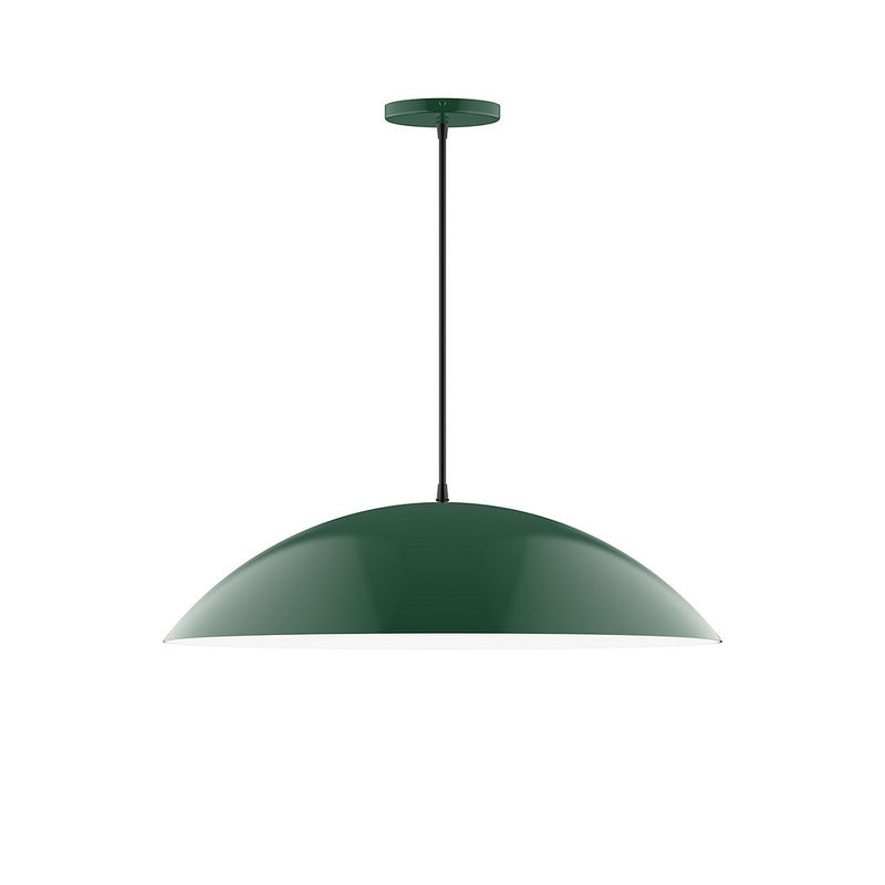 Forest green 24-inch dome pendant with round ceiling canopy and hanging stem.