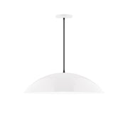 White dome pendant light with suspension cord and 24 in wide shade