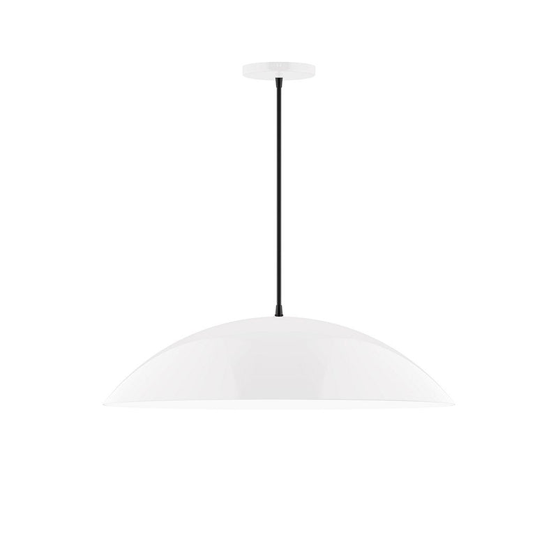 24-inch white dome pendant light with hanging black cord and white canopy