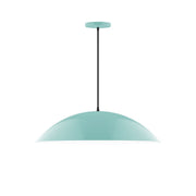 Sea green LED dome pendant with black stem and round mounting canopy