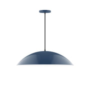 Navy dome LED pendant light with slim hanging stem and round canopy