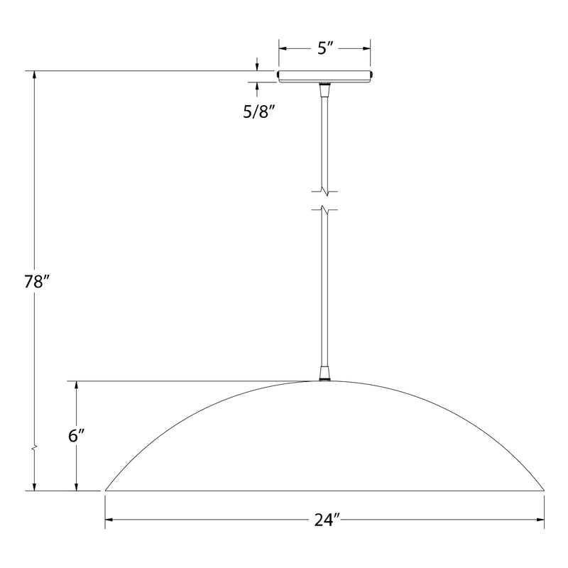 Pendant light dimensions: 24 in dome, 78 in height, 5/8 in canopy