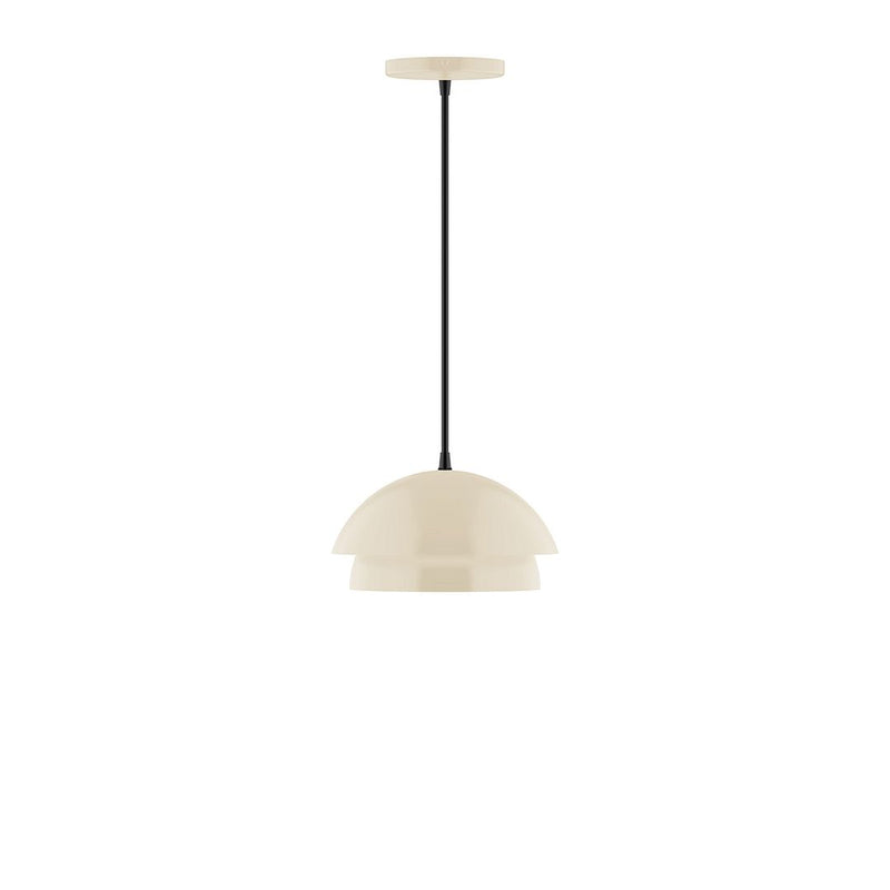 Cream 10-inch dome pendant light with black cord and round ceiling canopy