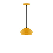 Bright yellow pendant light with dome shade and black cord