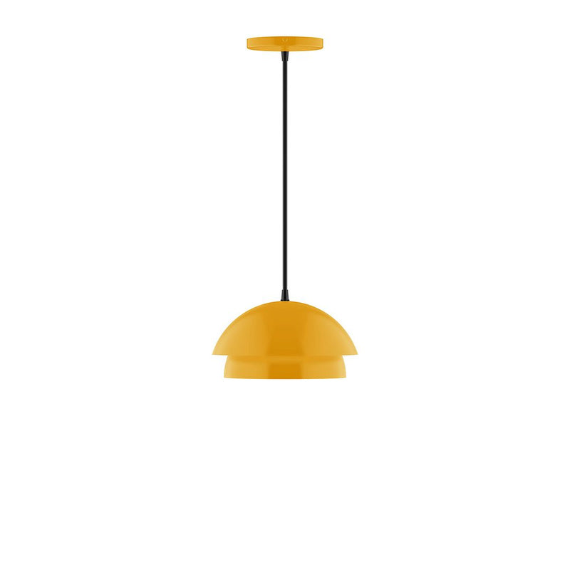 10 in LED pendant light with bright yellow dome shade and black cord