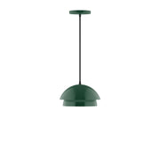 Forest green pendant light with dome shade and hanging cord