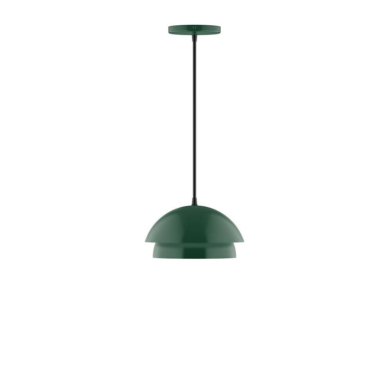 Forest green pendant light with dome shade and straight hanging cord