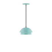 Sea green LED pendant with dome shade and black hanging cord
