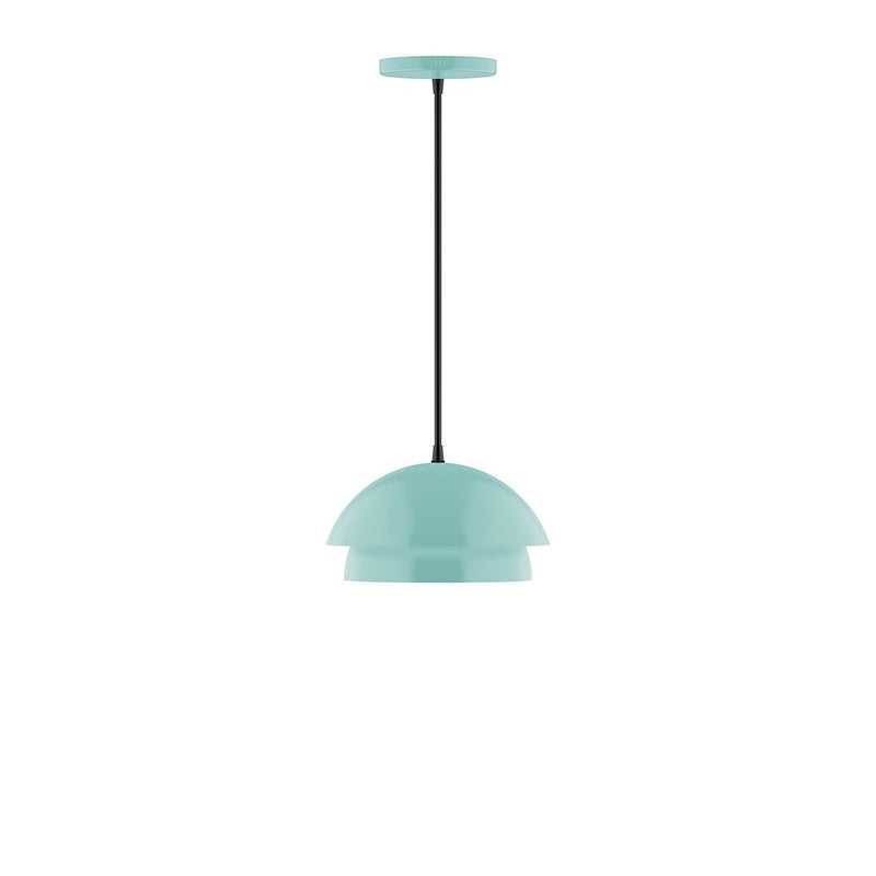Sea green LED pendant with dome shade and black hanging cord