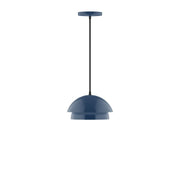 Navy 10-inch pendant lamp with round dome shade and dark stem