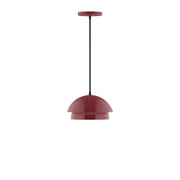 Barn red dome glass pendant light with short metal canopy and hanging cord