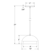 10in pendant light dimension diagram with domed shade and 77in drop