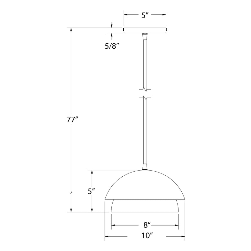 Dome pendant shade dimensions: 10 in wide, 77 in overall height diagram