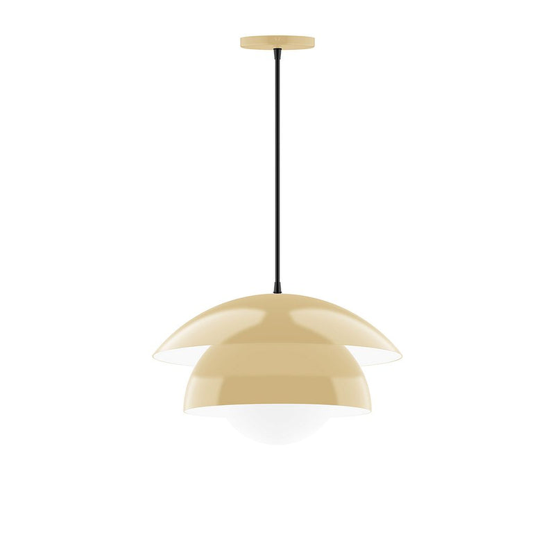 Ivory glass globe pendant light with metal stem and round canopy