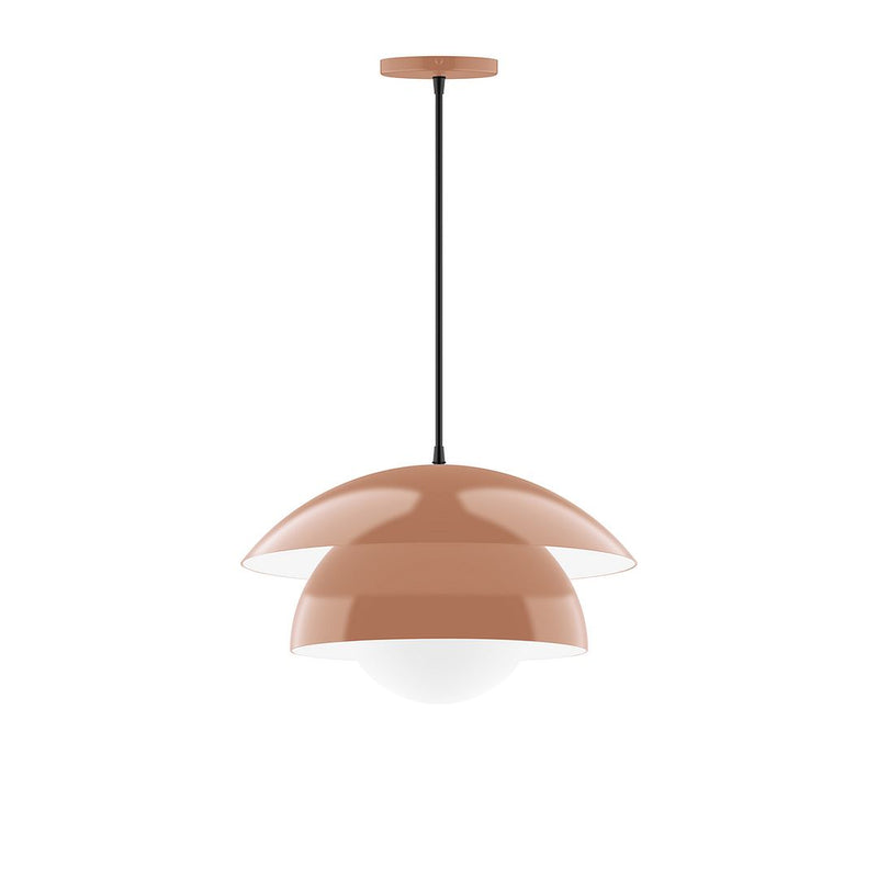 Terracotta glass globe pendant with black cord and round metal canopy