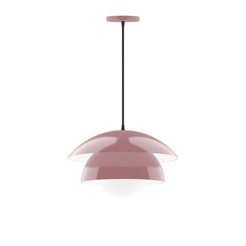 Mauve glass pendant light with dome shade and black cord