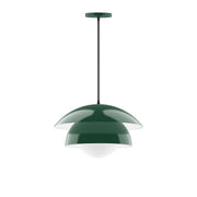 Forest green glass globe pendant with dome shade and ceiling canopy