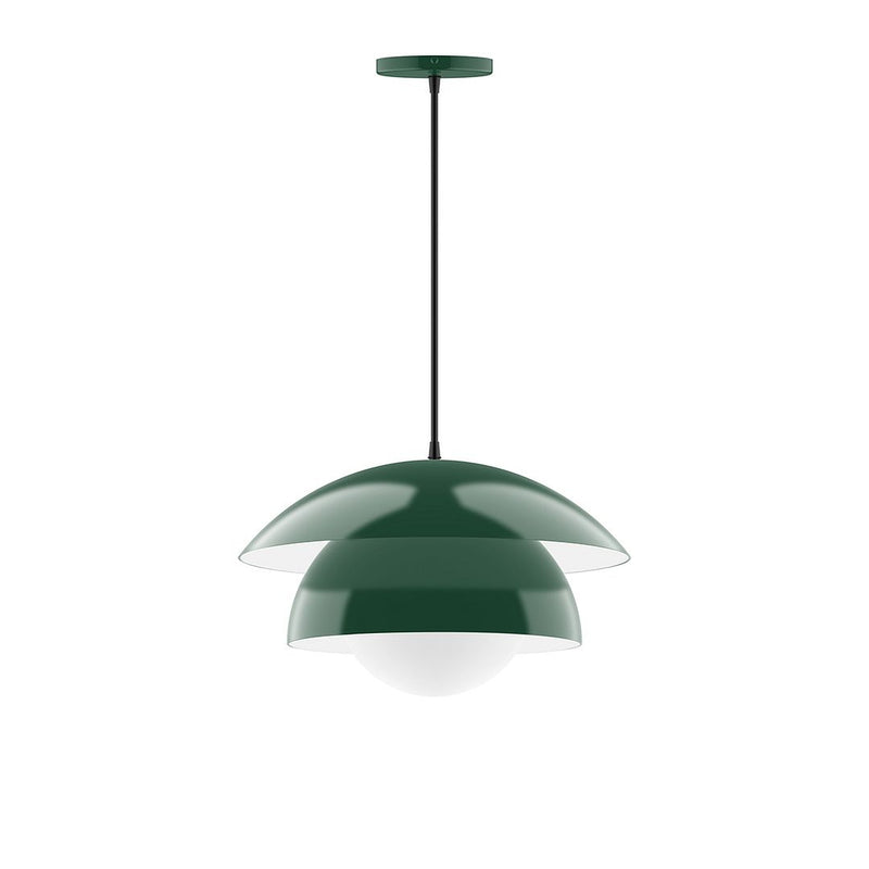 Forest green glass globe pendant with dome shade and ceiling canopy