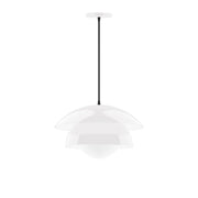 White glass globe pendant with layered shade and hanging cord