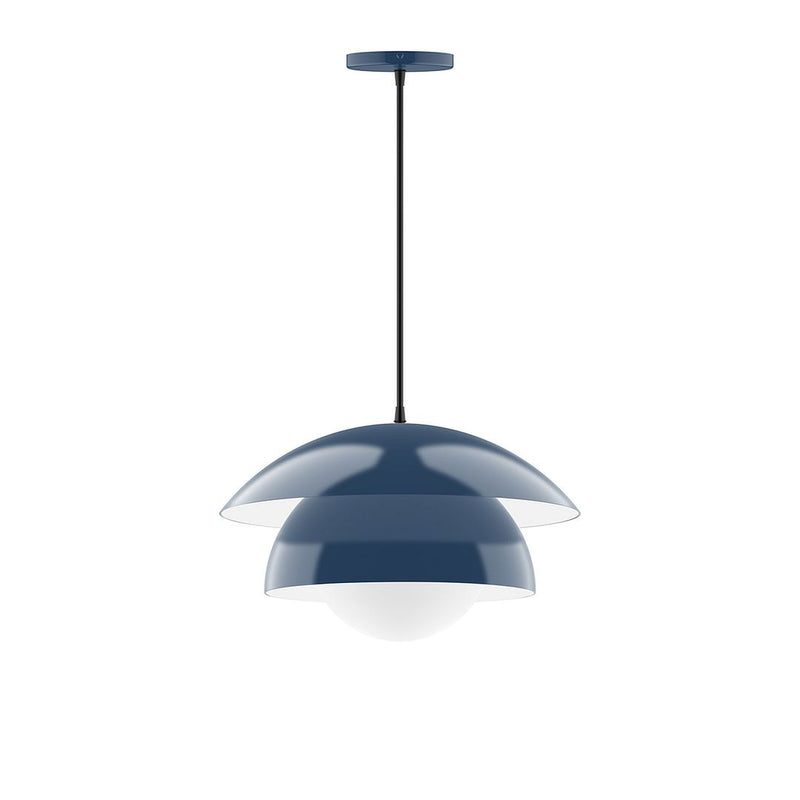 Navy glass globe pendant light with smooth dome shade and hanging cord