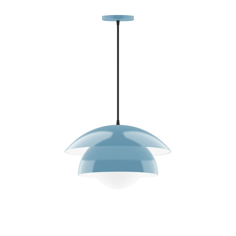 16" pendant light with light blue glass globe and matching ceiling cap