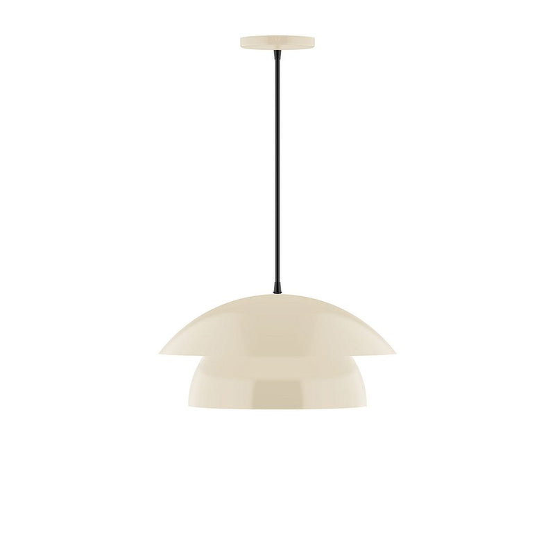 Cream 16 in dome glass pendant with black cord and ceiling canopy