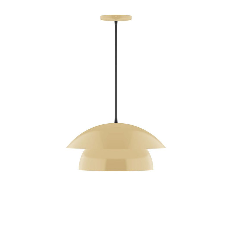 Ivory dome pendant light with black cord and ceiling canopy