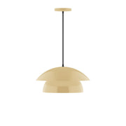 Ivory dome pendant light with black cord and open top shade