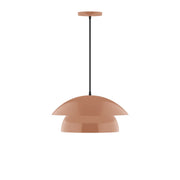 Terracotta LED pendant light with domed metal shade and black hanging cord