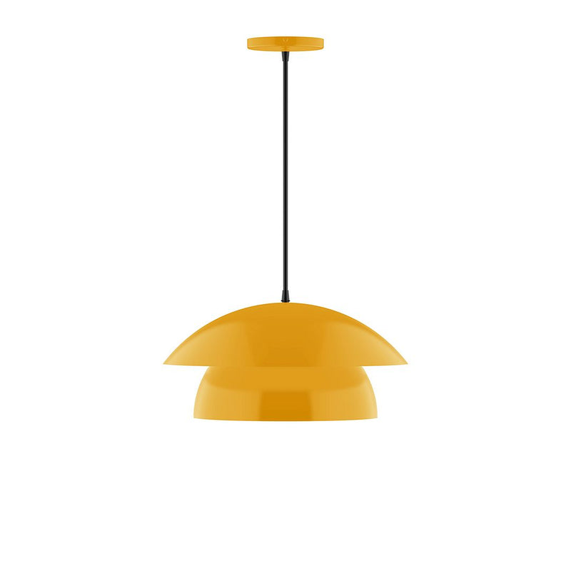 Bright yellow Nest pendant with two-tier dome shade and black cord, round canopy.