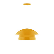 Bright yellow dome pendant light with two stacked metal shades and black cord