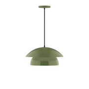 Fern green 16in LED pendant light with dome shade and black stem