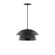 Black LED pendant light with two curved dome shades and hanging cord