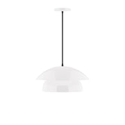 White LED pendant with two-tier dome shade and black cord, 16 in