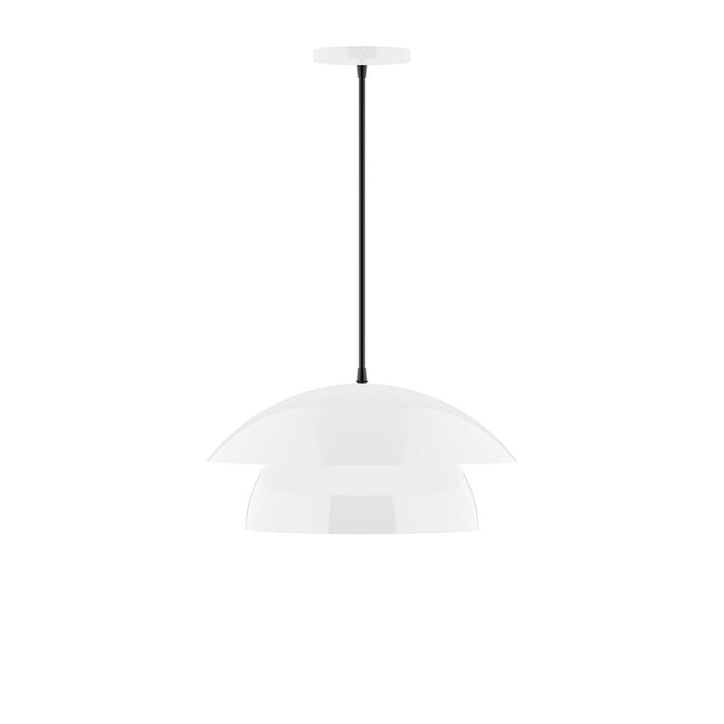 White LED pendant light with dome shades and hanging rod