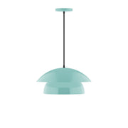 Sea green dome pendant light with dark cord and ceiling canopy